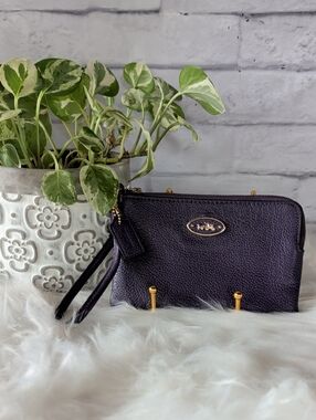 Coach Purple Pebbled Leather Wristlet with Gold Accents